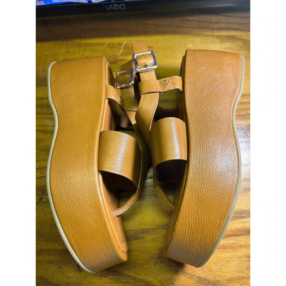 Free People Holt Flatform Sandals Wmn 8.5 brown Leather Slingback Wedge boho